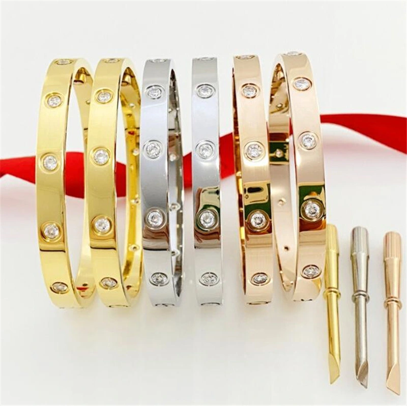 Jewelry 316 Stainless Steel Love Screwdriver Inlaid CZ Zircon Stone Bangle Bracelet Love Cross Design Bangles Bracelet