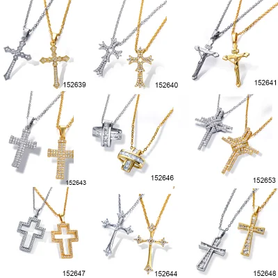 Collar chapado en oro de 18 quilates con diamantes y circonitas, collar de cadena con colgante de cruz helada para mujeres/hombres/unisex
