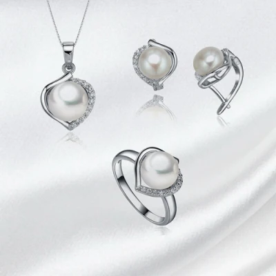Conjunto de joyería de perlas plateadas de moda con candado para aretes