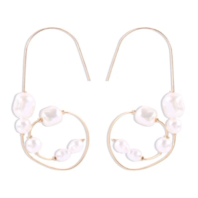 Pendientes de aro grandes elegantes de diseñador, pendientes de perlas circulares geométricos de temperamento coreano Simple a la moda de marcas famosas